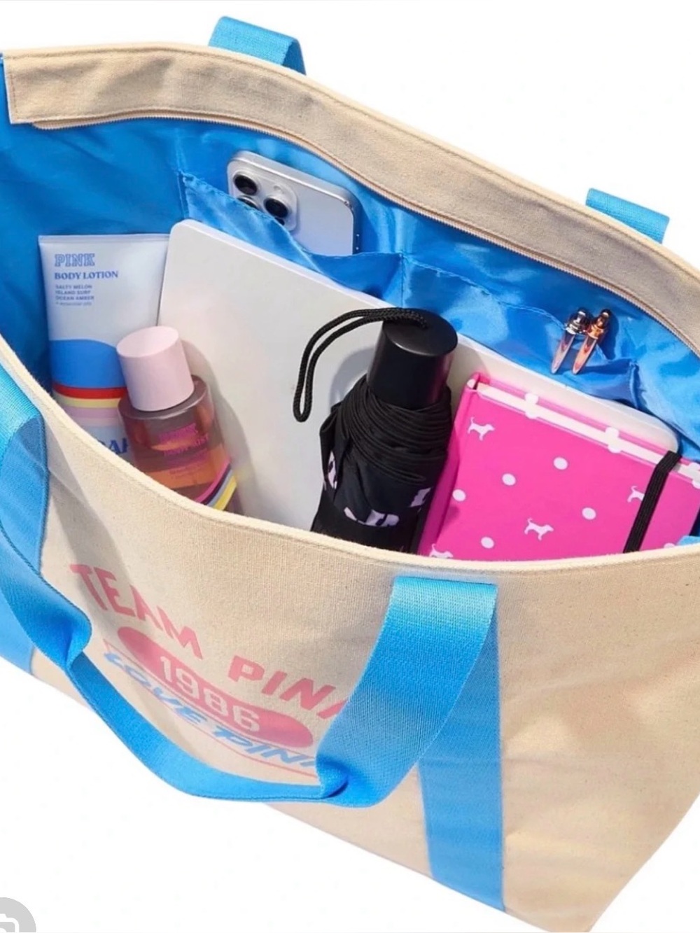 Victoria’s Secret TEAM PINK 1986 LOVE PINK Canvas Beach Tote Bag or Grocery Bag